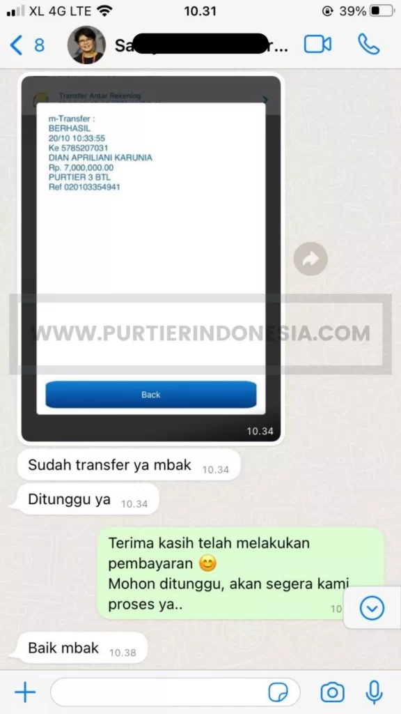 A screenshot of a text message on a phone featuring the keyword "Purtier".